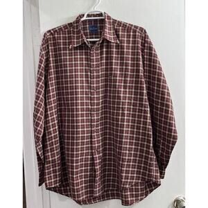 Faconnable‎ Button Down Shirt Mens XXL Beige Brick Black Plaid Long Sleeve